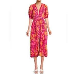 Poupette St Barth Reine Midi Dress Pink Orange Floral